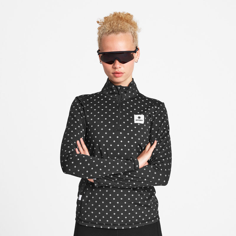 Saysky Reflective Pace Half Zip Long Sleeve Noir Reflective Polka 1018 NWRLS21C1018