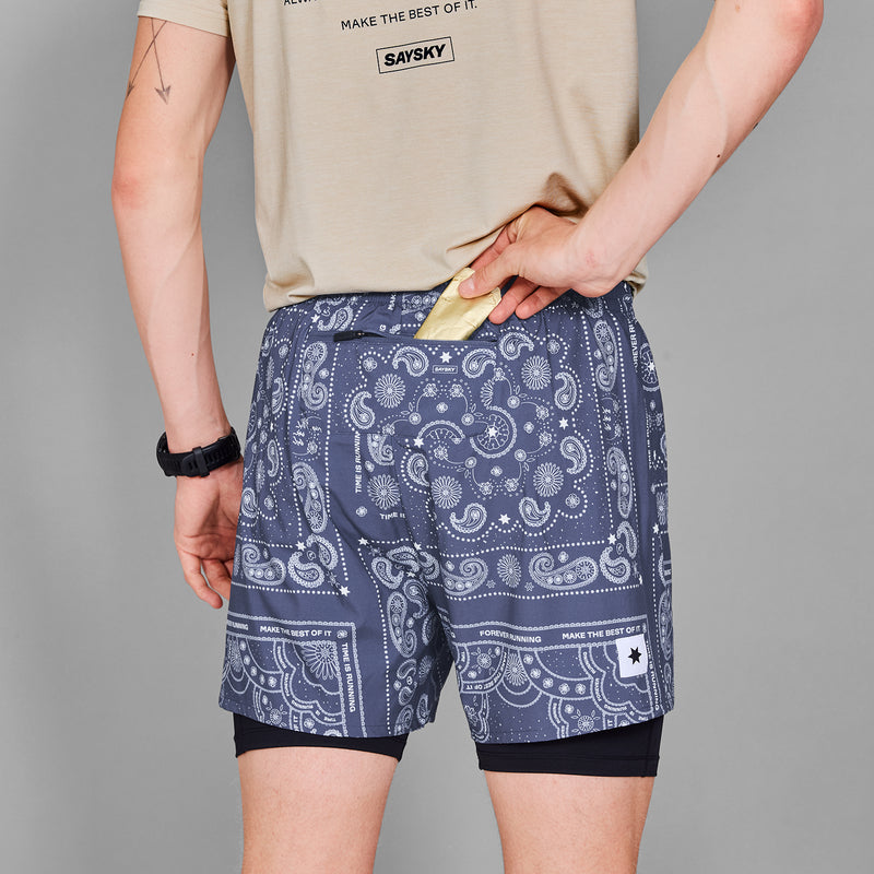 SAYSKY Paisley 2 In 1 Pace Shorts 5'' SHORTS 1020 - BLUE PAISLEY AOP